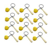 Garneck 12pcs Mini Baseball Keychain Set Wooden Bat Sports Souvenir for Parties and Athletes