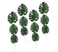 Garneck 12pcs Simulated Turtle Leaf Green Leaves Artificial Greenery with Stems Tropical Palm Leaves Tropical Leaves Decor Hawaiian Party Leaves Jungle Foliage Decor Dark Green Silk Cloth