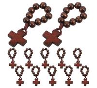 Garneck 12pcs Wooden Cross Pendant Black Brown Devotional Prayer Beads Catholic Rosary Ring for Baptism Church