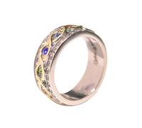 Garneck 18K Gold Two-Tone Full Rhinestone Ring, Colorful Decorative Wedding Band for Women Size 6, Metal Bridal Jewelry for Special Occasions