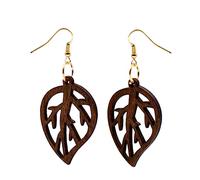 Garneck 1Pair Hollow Out Wood Leaves Earrings for Women Long Unique and Ear Drops for Various Occasions Like Parties and Holidays
