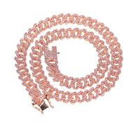 Garneck 1Pc Chain Necklace for Men Stylish Hip Hop Pendant Rose Gold with Pink Rhinestones Clavicle Chain for Parties and Banquets