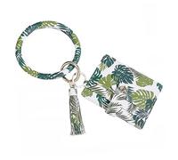 Garneck 1Pc PU Leather Wallet Key Chain Bag Stylish Leaf Pattern with Tassel Durable Scratch Resistant for Cards for Daily Use Chic for Women