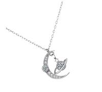 Garneck 1Pc Silver Star Moon Pendant Necklace for Women Creative Clavicle Chain Jewelry with Zirconia Accents Elegant Choker Accessory for Special Occasions and