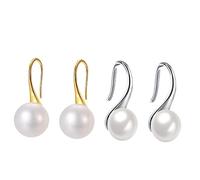 Garneck 2 Pairs Fashion Pearl Dangle Earrings for Women of Simple Stylish Ear Drops Lightweight Non Pierced Jewelry for Daily Wear and Parties