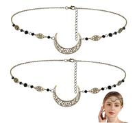 Garneck 2 Pcs Bohemian Crystal Hair Chain with Hollow Moon Pendant for Women and Alloy Headpiece Jewelry Non Fading Decorative Forehead Accessory
