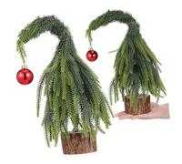 Garneck 2 Pcs Small Artificial Christmas Trees with Wooden Base Mini Pine Needle Tabletop Decorations for Indoor Holiday Desk PE Material Miniature Greenery Ornaments for Festive Home and