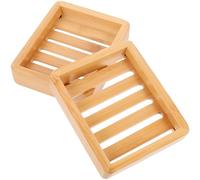 Garneck 2 Pcs Wooden Soap Box Soap Dish Holder 4.32x3.42x0.86in Bamboo Material Slotted Drainage Design Plastic Free for Home Shower