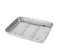 Garneck 2 Pieces Drain Baking Tray Set Baking and Cooling Rack Bake Grease Crisper Rectangular Oven Tray with Rack Steel Pan Sieve Grill Roasting Pan Net Stainless Thick Silver