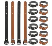 Garneck 20pcs Luggage Tag Straps Set with Buckle - 7-inch Black and Brown Suede Pu Leather Replacement Loops for Travel Suitcase and Business Luggage Accessory