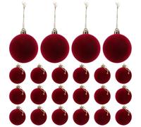 Garneck 24pcs Dark Red Baubles Flocked Hanging Ornaments for Xmas Holiday Tree Decorations Valentine's Day Shatterproof Decorative Balls Bulk for Party and Home