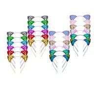 Garneck 24pcs Sequin Cat Ear Headbands Shiny Hair Hoops for Women Party Supplies Animal Themed Costumes Halloween Team Events
