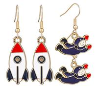 Garneck 2Pairs Space Themed Dangle Earrings for Women Rocket Ship Astronaut Design Lightweight and Comfortable for Casual Formal Occasions for Space Lovers