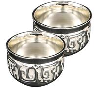 Garneck 2pcs 30ml European Style Metal Wine Cups Small Alloy Liquor Drinking Cups Silver Color Compact Household and Camping Use