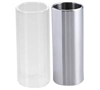 Garneck 2pcs 70mm Medium Bottleneck Guitar Slide Set with Glass and Silver Stainless Steel, Standard Slides for Acoustic Electric Guitar and Bass Playing