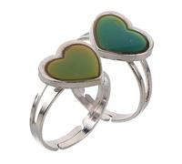 Garneck 2Pcs Adjustable Heart Shape Temperature Rings Color Changing Mood Jewelry for Women Unisex Stylish Open Band Emotion Sensitive Accessories