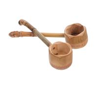 Garneck 2pcs Bamboo Water Ladle Long Handle Traditional Japanese Scoop Bamboo Kitchen Dipper for Home Sauna Garden Tea Ceremony with Easy-Clean Nonporous Surface