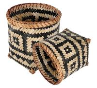 Garneck 2Pcs Bamboo Woven Trash Can Set, Natural Weaving Sundries Organizer Baskets for Bedroom Storage and Flower Arrangement, Decorative Eco-Friendly Wastebaskets for Home Use