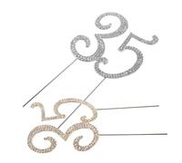 Garneck 2pcs Birthday Cake Topper Rhinestone Picks in Silver Gold Sparkling Decorations for Anniversary Birthday Party Centerpiece and Dessert Cake