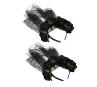 Garneck 2pcs Black Mesh Veil Headband with Rose Floral Design Lightweight Breathable Gothic Bride Costume Accessories for Halloween Day Dead and Themed Party Events