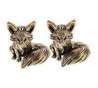 Garneck 2pcs Brass Ornaments Brass Craft Decor Mini Animal Sculpture Small Fox Decor Desktop Fox Miniature Animal Figurine Tea Pet Figure Table Ornament Copper Golden