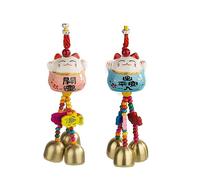 Garneck 2pcs Car Hanging Ornaments Ceramic Lucky Cat Wind Chimes Cat Japanese Maneki Neko Car Interior Decoration Wall Hanging Home Decor (Pink + Blue)