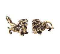 Garneck 2PCS Chinese Figures Decor Animal Figures Decorative Iron Sculpture Statue Brass Pi Xiu Kylin Decorations for Home Office Tradition Oriental Mythology Desktop Decoration