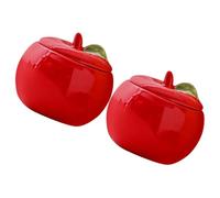 Garneck 2pcs Christmas Ceramic Apple Candle Jars with Lids Festive Red Xmas Candle Containers Elegant Holiday Storage Canisters for Candy Snacks Easy to Clean Decorative Apple Shaped Pots