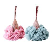 Garneck 2Pcs Cute Ice Cream Shape Bath Loofah Shower Ball, Exfoliating Body Scrubber Sponge for, Soft Mesh Bath Sponge for Bathing and Back Scrubbing, Pink and Blue