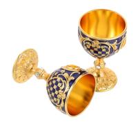 Garneck 2pcs Embossed Royal Chalice Metal Goblet Vintage European Style Ceremonial Wine Cup for Weddings Halloween Religious Rituals Elegant Retro Design with Gold and Blue Finish