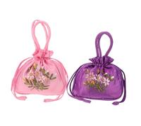 Garneck 2pcs Ethnic Style Embroidered Drawstring Handbag for Women Floral Purse with Closure Spacious and Chic Storage for Travel Festivals Daily Use