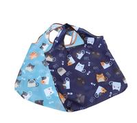 Garneck 2pcs Foldable Shopping Bag Cute Cat Print Reusable Vegetable Tote for Women Portable Lightweight Supermarket Handbag Pouch