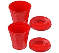 Garneck 2pcs Galvanized Iron Trash Buckets with Handles and Lids, Red Desktop Wastebaskets for Kitchen Countertop Storage and Garbage Sorting
