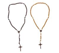 Garneck 2pcs Handmade Beaded Rosary Necklace with Cross Elegant Prayer Necklace for Men Women Unique Artisan Craftsmanship Durable Wooden Texture for Faith and Meditation