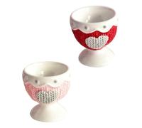 Garneck 2Pcs Heart-Shaped Ceramic Egg Cups Set Red and Pink Porcelain Egg Holders for Boiled Creative Practical Storage Cups for Kitchen Dining Table
