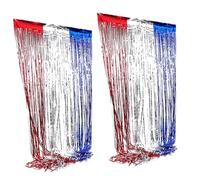 Garneck 2pcs Independence Day Foil Fringe Curtain 1x3m Red Silver Blue Metallic Tinsel Party Backdrop Decoration for 4th of July American Themed Indoor Outdoor Celebration