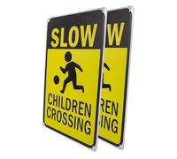 Garneck 2pcs Iron Slow Crossing Safety Signs for Schools Parks Residential Areas Traffic Control Caution Crossing Warning Traffic Signs