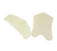 Garneck 2pcs Jade Massage Combs for Face and Body Skin with Rounded and Smooth Edges, Natural Beige Gua Sha Hair Combs to Relieve Muscle Tension and Enhance Relaxation