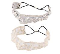 Garneck 2pcs Lace Beaded Hairbands for Women Elastic Headwraps with Elegant Bead Decoration Black and Beige Cloth Hair Accessories for Weddings Festivals Parties Photography Everyday Wear
