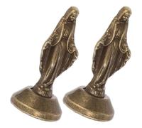 Garneck 2pcs Mary Figurine Catholic Mary Figurine Brass Golden Compact Design for Religious Ceremonies and Church Altar Decor