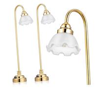 Garneck 2pcs Miniature Dollhouse Lamp Elegant Battery Operated Table Lamps with Flower Shades for Dollhouse Lighting Decor for Miniature Home Decoration