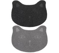 Garneck 2pcs Non-slip Pet Feeding Mats with Cat Head Design Pvc Cat Litter Mats for Dust Removal Food Pad for Includes Black and Dark Grey for Household Use