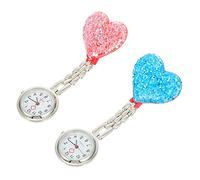 Garneck 2pcs Nurse Pocket Watch Creative Heart Shaped Crystal Fob Watches Blue Pink Stylish Clip Design for Nurses and Healthcare Professionals