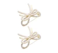 Garneck 2pcs Pearl and Rhinestone Bow Brooch for Women Zinc Alloy Pins with Elegant Design Secure Attachment for Jackets Sweaters Casual and Office Wear Birthday and Mother's Day