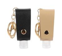 Garneck 2pcs Portable PU Leather Hand Bottle Cover Keychain Holder T-shaped Perfume Bottle Storage Bag for Travel, Black and Beige