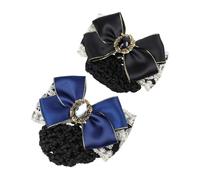 Garneck 2Pcs Professional Hair Bun Cover Net Clip with Bowknot and Gold Edge Satin Ribbon Strong Hold Hair Accessories for Women Air Hostess Hotel Nurse