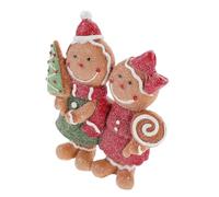 Garneck 2pcs Resin Christmas Gingerbread Man Woman Figurines with Hat Bow Scarf Handcrafted Holiday Decor for Home Kitchen Mantel Table Compact Resin Christmas Ornament