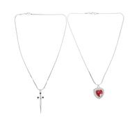 Garneck 2Pcs Silver Heart Sword Pendant Necklace Set for Couples with Rhinestone Inlaid Red Heart Charm, Romantic Valentine'S Day Jewelry Gift for Him and Her