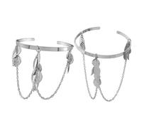 Garneck 2pcs Silver Metal Chain Arm Cuff Bracelets with Leaf Tassel Design for Women Alloy Armlets for Daily Wear and Special Occasions Elegant Female Bangle Jewelry Gift