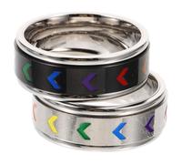 Garneck 2pcs Stainless Steel Rainbow Pride Rings for Men Women Rotatable Decorative Bands with Tarnish-resistant Finish Chic Accessories for Lgbtq Support and Party Wear